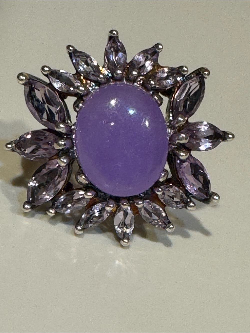 Ross Simons Lavender Jadeite & Amethyst Halo Ring - Sterling Silver - Statement